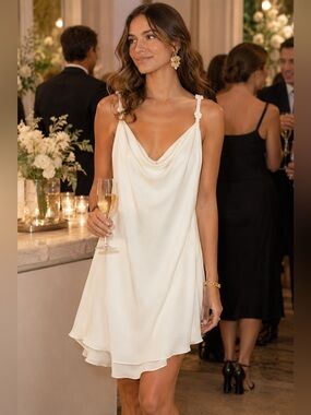 Bali Studio satin slip dress Large Cowl-Neck Strapless Floral Strap wedding